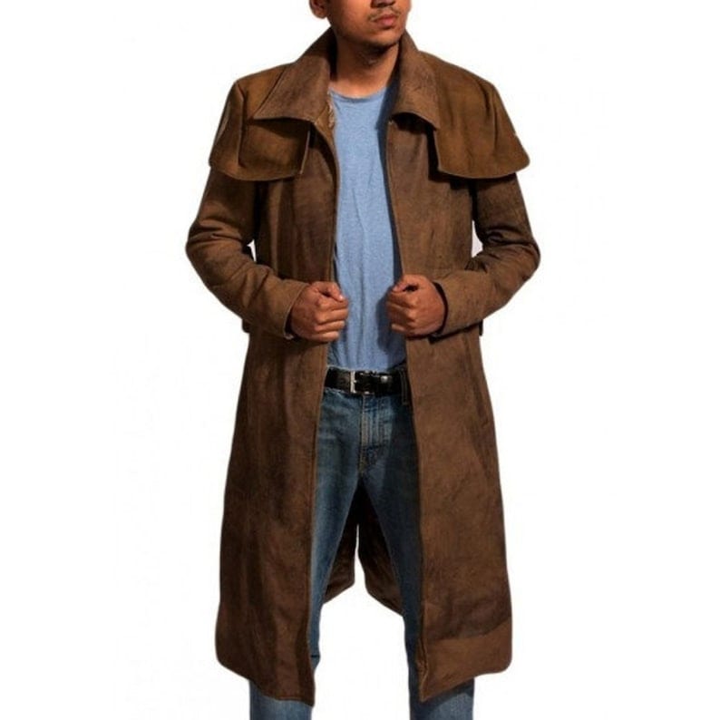 Men's Fallout Suede Leather Duster Coat/ Ranger Military Long Leather ...