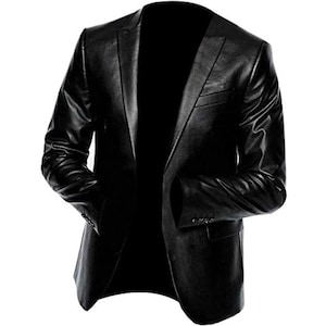 Men&#39;s Black Leather Blazer Coat/ Handmade Genuine Leather Slim Fit Blazer / Mens Blazer Jacket/