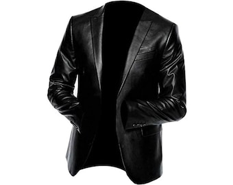 Men's Black Leather Blazer Coat/ Handmade Genuine Leather Slim Fit Blazer / Mens Blazer Jacket/