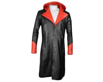 Chaqueta de cosplay de cuero negro y rojo para hombre: Chaqueta de personaje de videojuego