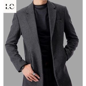 Men&#39;s Wool Trench Coat: Long Vintage Grey Winter Pea Coat