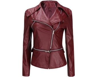 Handmade Red Leather Motorcycle Jacket: Fitted Biker Jacket