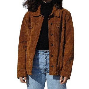 Women Suede Trucker Jacket/ Brown Suede Jacket Women/ Suede Western Jacket/ Cowgirl Jacket/ image 1