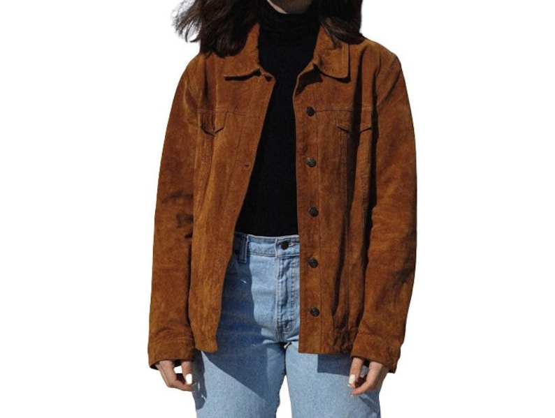 Women Suede Trucker Jacket/ Brown Suede Jacket Women/ Suede Western Jacket/ Cowgirl Jacket/ image 1