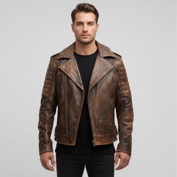 Giacca moto pelle AXO Vintage Marrone