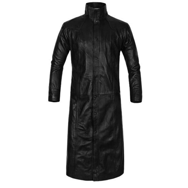 Men's Handmade Neo Matrix Long Leather Trench Coat/ Black Leather Duster Overcoat/ Full Length Gothic Cosplay Coat/ Halloween Costume Gift/