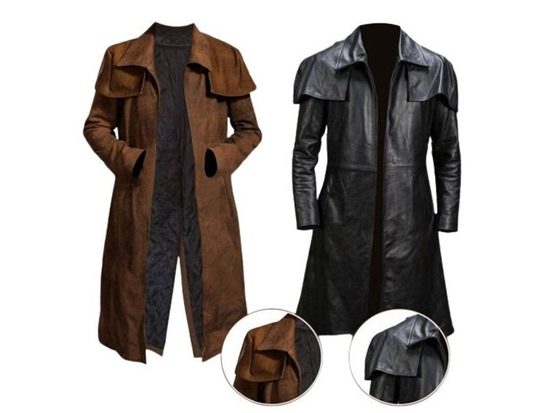 Men's Fallout Suede Leather Duster Coat/ Ranger Military Long Leather ...