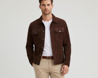Brown Suede Western Shirt Jacket | Classic Cowboy Style Button Down Trucker