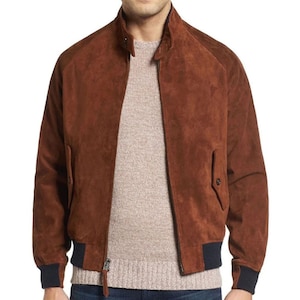 Men&#39;s Brown Suede Bomber Jacket/ Motorcycle Leather Jackets/ Christmas Gift/