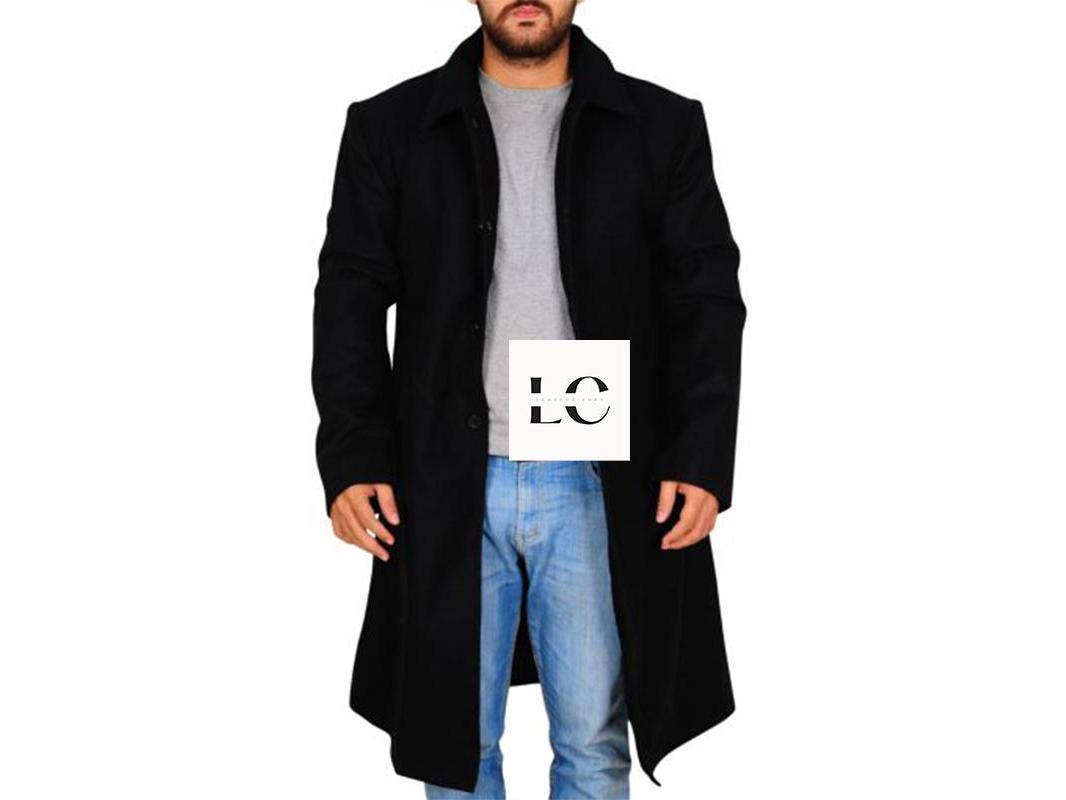 Men's Black Wool Overcoat: Single Breasted Long Winter Coat