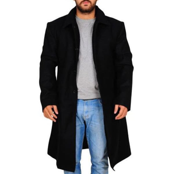 Men's Single Breasted Long Wool Coat/ Winter Wool Overcoat/ Shelby Black Wool Trench Coat/