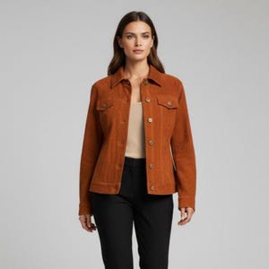 Women's Tan Brown Suede Trucker Jacket image 1