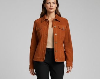 Women's Tan Brown Suede Trucker Jacket