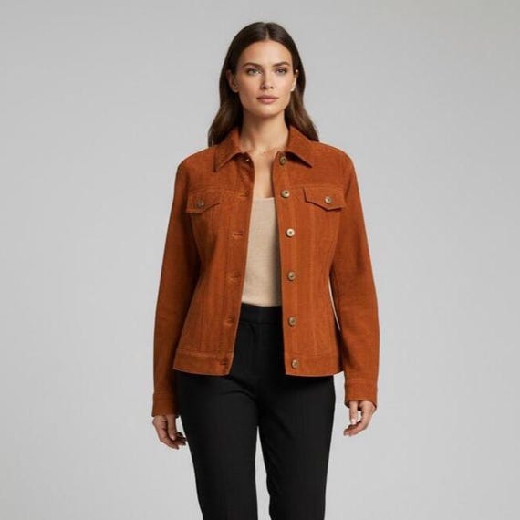 Women's Tan Brown Suede Trucker Jacket