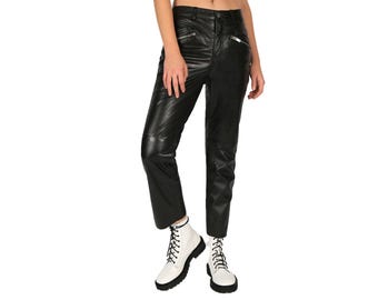 本革パンツ：レディース スリムフィット ブラック トラウザーズ