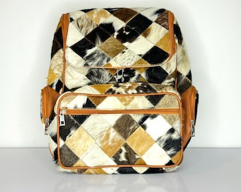 Zaino in vera pelle di vacchetta fatto a mano - Borsa da viaggio con motivo a rombi western - Borsa per pannolini unisex