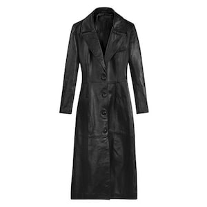 Women Sheepskin Leather Trench Coat/ Handmade Long Black Leather Coat/ Full Length Leather Overcoat/ Gift For Her/