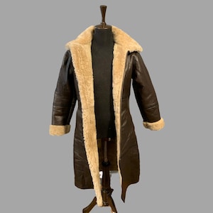 Womens Brown Shearling Leather Overcoat: Winter B3 Aviator Coat