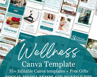 35+ Wellness Canva Templates | Customized Instagram Templates | Self Care & Health Content Bundle