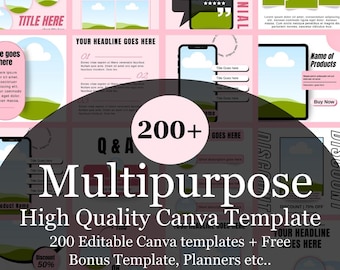 Paquete de más de 200 plantillas personalizadas multiusos de Canva: plantillas editables para redes sociales, Instagram, ebooks y agendas.