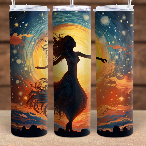 Night Dance - Moon  20 oz Skinny Tumbler Sublimation Design Digital Download PNG Instant DIGITAL ONLY, Moondance Tumbler