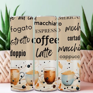 Coffee , Cafe , Latte Tumbler Sublimation, 20 oz Tumbler Wrap, Coffee Lover PNG Sublimation pattern, Sublimation PNG Wrap