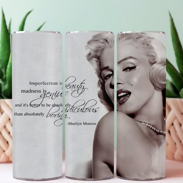 Marilyn Monroe Imperfection -  20 oz Skinny Tumbler Sublimation Design Digital Download PNG Instant DIGITAL ONLY, Marilyn Monroe Tumbler