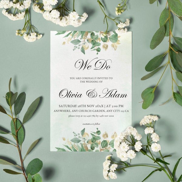 Modern Wedding Invitation, Minimalist Wedding Card, Printable Wedding Invitation Template, Simple Invitation, Download