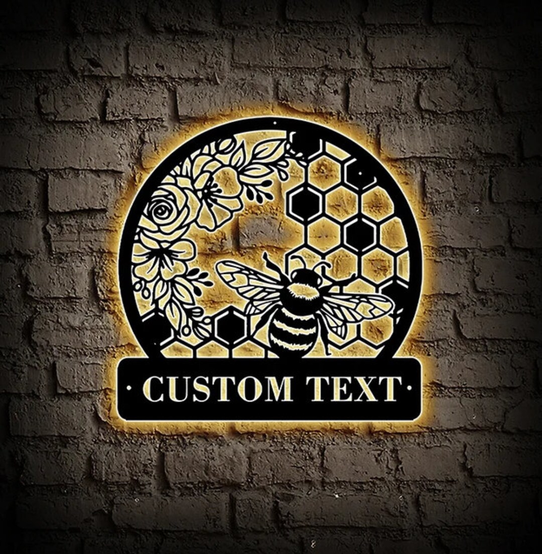 Custom Name Bee Metal Wall Art With Led Lights Personalized Etsy