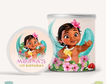 Moana Party Favors, Pringles Chip Can, Editable Birthday Decorations, Princess Decor, B136