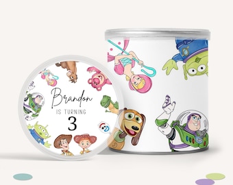 Recuerdos de fiesta de Toy Story, Lata de patatas fritas Pringles de Toy Story editable, Decoraciones de cumpleaños de Toy Story, Decoración para fiestas, Lata de patatas fritas de Toy Story, B625