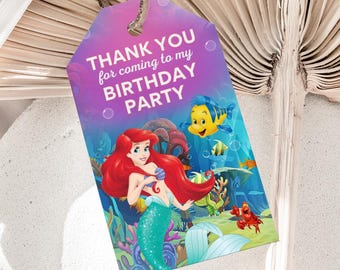 Étiquette de remerciement Ariel, anniversaire de la petite sirène, cadeau modifiable (téléchargement numérique)