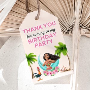 Thank You Tags Moana | Editable Gift Tags | Moana Birthday Party Favors | Digital Download for Kids Celebrations, Tropical Favor Tags, B005