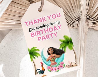 Moana Thank You Tags | Editable Tropical Birthday Favors (Digital Download)