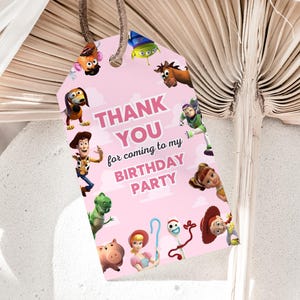 Toy Story Pink Editable Favor Tag, Toy Story Pink Gift Thank You Tag Instant Download, Toy Story Pink Party Favor Tag, Toy Story Tags, B335