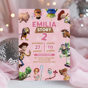 Editable Girl Toy Story Invitation Template, Toy Story Birthday Party, Digital Invitation, Kids Birthday, Pink Printable Invite, Evite, B335