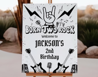 Born Two Rock Birthday Welcome Sign, Rock and Roll Theme (Digital Download)