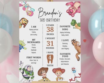 Editable Toy Story Milestone Poster, Digital Woody and Buzz Milestone Poster, First Year Toy Story Birthday Poster, for girls and boys, B625