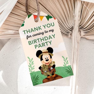 Editable Mickey Favor Tag any age, Thank You Tag, Birthday Favor Tag, Jungle Gift Tag, Safari Favor Tags, Printable Tags, Mickey Mouse, B336