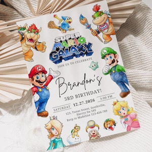 Mario Galaxy Birthday Invitation, Digital Editable Canva Template, Instant Download, B701