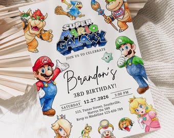 Mario Galaxy Birthday Invitation, Digital Editable Canva Template, Instant Download, B701