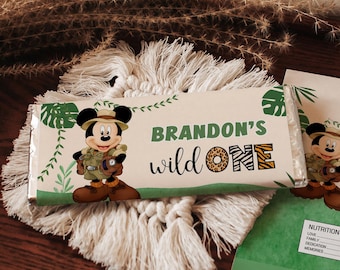 Mickey Safari Chocolate Bar Wrapper, Wild One Birthday (Digital File)