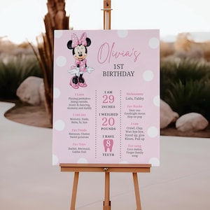 Editable Minnie Mouse Milestone Poster, First Year Minnie Birthday Poster for girls, B714