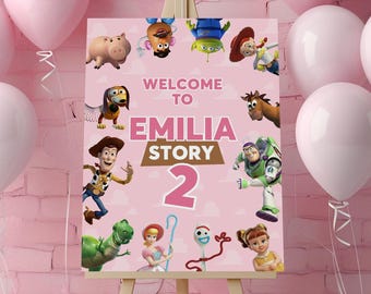 Pink Toy Story Birthday Welcome Sign | Girl Theme Party Decor (Digital Download)