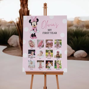 Printable MINNIE MOUSE Baby's First Year Photo Poster. 1st Birthday Photo Collage Sign. Minnie Mouse One Year Pictures Board, B714