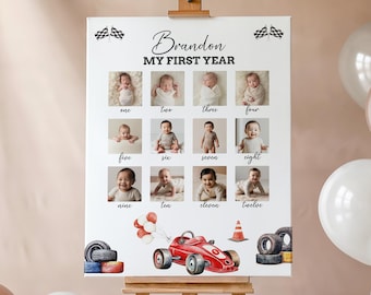 Fast One Photo Milestone Sign, Vintage Race Car 1st Birthday (Digital Download)