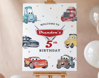 Cars Birthday Party Welcome Sign, Cars Welcome Sign, Lightning McQueen Birthday Party Welcome Sign, Cars Party Decoration, Cars Digital File
