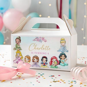 Jedes Alter Prinzessin Gable Box Etikett, Geburtstags-Geschenk-Leder-Box Etikett, Prinzessin Party Favor Box Treat Zeichen, Prinzessin Party Gable, Canva, B665