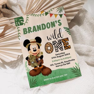 1st Birthday Mickey Mouse Invitation, Mickey Safari Editable Birthday Invite, Printable Invitation, Mickey Safari 1st birthday Invite, B336