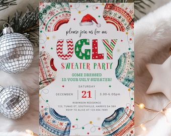 Ugly Sweater Christmas Party Invitation, Festive Canva Template